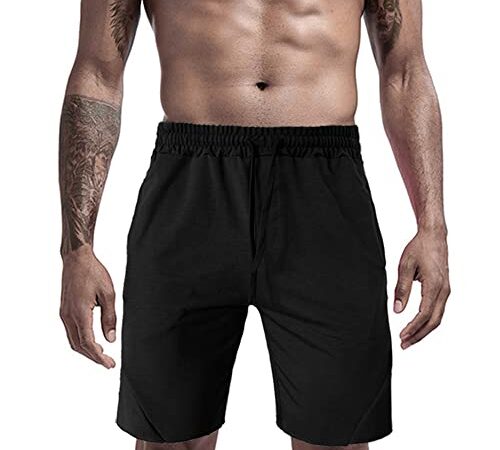 Atractivoll Pantaloncini Sportivi, Pantaloncini da Uomo Asciugatura Rapida Pantaloncini Palestra con Tasca Pantaloncini Fitness per Jogging, Corsa, Allenamento,Tennis Pantaloncini Sportivi - Nero, L