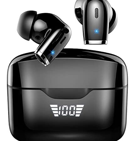 Cuffie Bluetooth, Auricolari Bluetooth 5.2 con 2 HD Microfono, Cuffie Wireless Sport In Ear, Cuffiette Bluetooth Senza Fili con Stereo HiFi, LED Display, IP7 Impermeabili, 40H Nero (2022 Nuova)