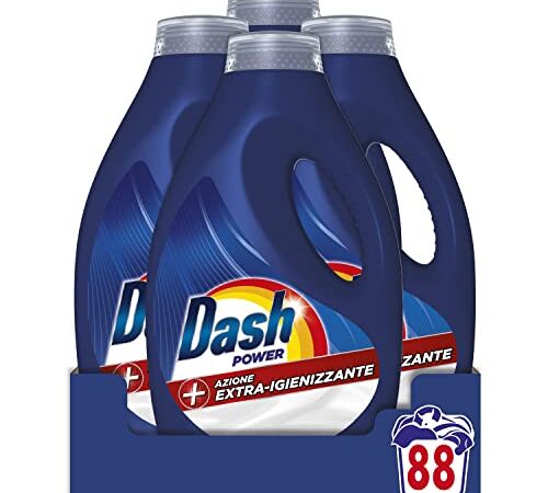 Dash Power Detersivo Liquido Lavatrice, 88 Lavaggi (4x22), Azione Extra-Igienizzante, Contro Sporco E Batteri, Efficace Anche A Freddo E In Cicli Brevi