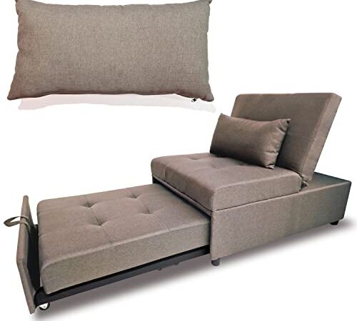 Divano Letto Singolo Salvaspazio con Cuscino Sfoderabile Clic Clac Poltrona Reclinabile Estendibile in Tessuto Chaise Longue per Distendersi Completamente Poggiapiedi 191x79x90 cm (Cachi)