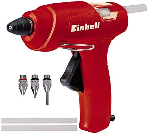 Einhell TC-CG 30 Pistola colla a caldo (tensione 230 - 240 V, potenza 30 W, riscaldamento 300 sec., temperatura max 195°C, diam. Stick 11mm, lungh. Stick 150 mm, incl. 3 ugelli e 3 stick colla)