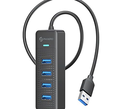 Hub USB, PHIXERO 4 Porta Hub USB 3.0, Sdoppiatore USB Porte USB Multiple per PC, Macbook, Mac Pro/Mini, iMac, Surface Pro, XPS, Unità flash USB, Laptop, HDD Mobile, ecc- 1.6FT Estendere il cavo