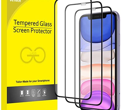 JETech Pellicola Protettiva a Copertura Totale per iPhone 11/iPhone XR 6,1 Pollici, Bordo Nero, Completa Vetro Temperato Film 9H Compatibile con Cover, HD Chiaro, Pacco da 3