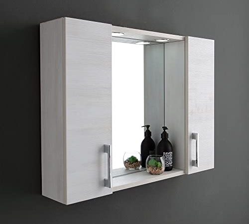 Kiamami Valentina SPECCHIO BAGNO CONTENITORE CON DUE PENSILI ROVERE BIANCO E LUCE LED