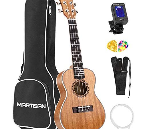 MARTISAN Ukulele Concerto con corde Aquila originali in nylon, Ukulele da 23 pollici per Principianti con Borsa, Accordatore, Corde Aggiuntive, Cinturino, Plettri