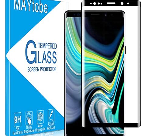 MAYtobe 1 Pezzi Vetro Temperato per Samsung Galaxy Note 9, Pellicola Protettiva 3D Curved Copertura Completa, Sensibile al Tatto, Durezza 9H, Senza Bolle, Anti Graffio, Ultra Trasparente