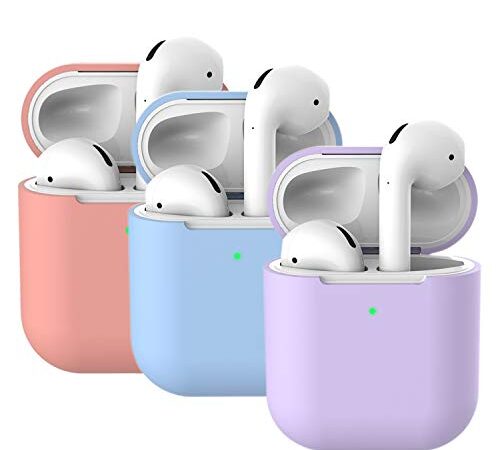 Mocarheri 3X Custodia in Silicone Compatibile con AirPods 2, Case per Airpods Custodia Cover Custodia protettiva in silicone antiurto (AirPods 2, Corallo + Viola + Azzurro)