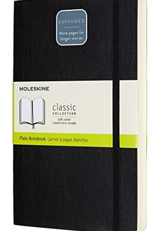 Moleskine Classic Notebook Expanded, Taccuino con Pagine Bianche, Copertina Morbida e Chiusura ad Elastico, Formato Large 13 x 21 cm, Colore Nero, 400 Pagine