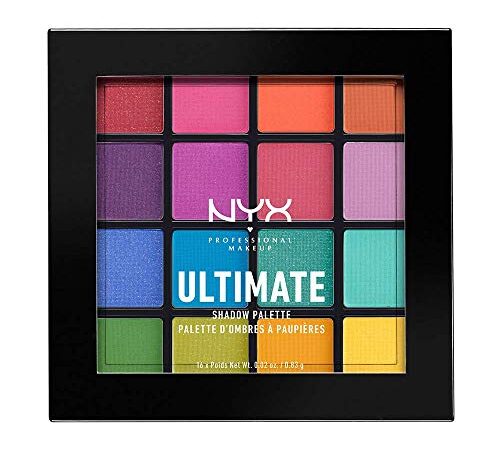 NYX Professional Makeup, Palette Ombretti Ultimate Shadow, Pigmenti pressati, 16 tonalità, Effetto opaco, Satinato, Metallico, Tonalità: Brights