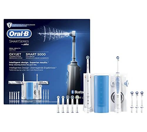 Oral-B Oxyjet Spazzolino Elettrico Con Idropulsore Dentale, 4 + 6 Testine, Con Guida Smart E Timer, Bianco, ‎‎10 x 11 x 12 cm; 1.52 Kg