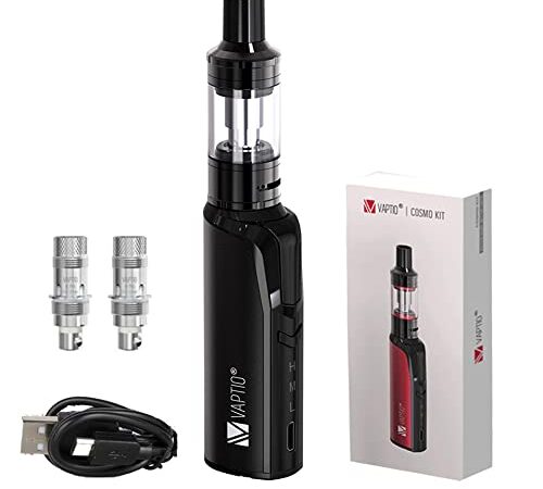 Originale VAPTIO Kit Sigaretta Elettronica 1500mAh 30W di Alimentazione Starter Kit,Vape Pen con 2pezzi Cosmo Bobina 0,7ohm/1,6ohm,senza liquido E senza nicotina(Nero)