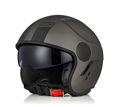 ORIGINE Casco Jet Moto Casco Aperto Scooter Omologato ECE con Visiera (BASIC BLACK TITANIUM,M)