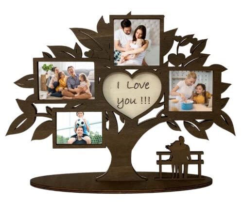 Pekiedo Cornice Albero della Vita in Legno, Portafoto Multiplo Love You, Idea Regalo Fidanzata Mamma Papà San Valentino (Albero della Vita)