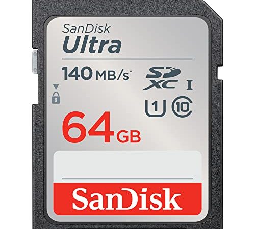 SanDisk Ultra 64GB SDXC 140MB/s - SanDisk 64 GB Ultra SDXC Scheda di Memoria, con velocità fino a 140 MB/s, prestazioni dell'app A1, UHS-I, Classe 10, U1