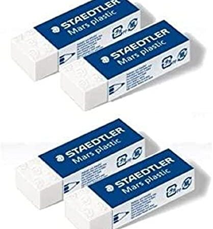 STAEDTLER confezione da 4 gomme per cancellare Mars Plastic, colore bianco, senza ftalati né lattice, ottime prestazioni e lunga durata, 52650BK4DA