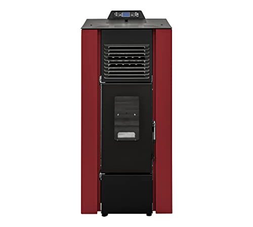 STUFE A PELLET ITALIA - Mod. CANADA da 14Kw - Efficienza 89%, Scalda 130m², Autonomia 15H, 5 Velocità, 5 Livelli di Potenza, Programmabile, Garanzia 24 Mesi (Rosso)