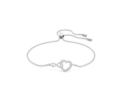 Swarovski Infinity Bracciale a Catena Morbida, Placcato in Tonalità Rodio Lucido con Delicati Zirconi su un Simbolo con Cuore e Infinito, Bianco