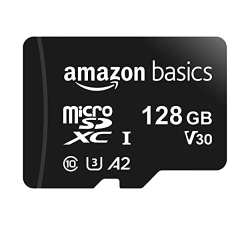 Amazon Basics - MicroSDXC, 128 GB, con Adattatore SD, A2, U3, velocità di lettura fino a 100 MB/s