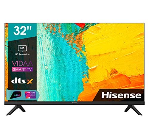 Hisense 32" LED HD Ready 32A4FG, Smart TV VIDAA 4.2, Audio 2.0 12W, Controlli vocali Alexa, Tuner DVB-T2/S2 HEVC 10, lativù, Telecomando RaiPlay, Nero