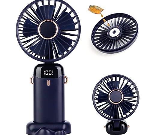 JOPHEK Mini Ventilatore, Ventilatore Portatile A Batteria Ventilatore USB Neck Fan 5000mAh, Con Tavoletta per Aromaterapia e Cordino-Blue