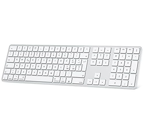 OMOTON Tastiera Bluetooth,Ricaricabile per Mac OS, Layout Italiano con Tastierino Numerico, Compattibile con MacBook Air/Pro/iMac, Tre Modalità Bluetooth e design ergonomico, Bianco