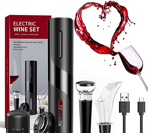 Cavatappi elettrico ricaricabile, Apribottiglie Vino Elettrico 6 In 1 Set Micro USB, Taglia Foglio, Tappi per Vino, Versatore,Linea di Ricarica USB