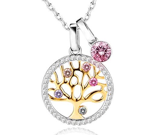 Collana Albero della Vita con Cristalli di Austria Collana Donna Gioielli in Argento 925, Idee Regalo Donna Originale per Lei Moglie Festa della Mamma Anniversario Regalo Natale Valentin's Day