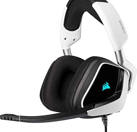 Corsair VOID ELITE USB Cuffie Gaming per PC, con Microfono Omnidirezionale Ottimizzato Audio 7.1, Personalizzabili Illuminazione, Microfibra Tessuto Padiglioni, Bianco