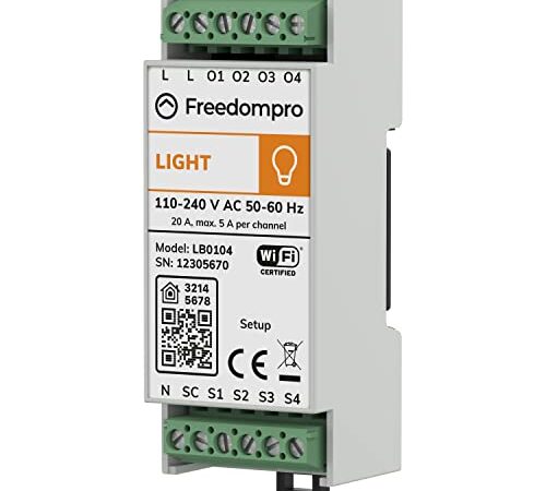 Freedompro Modulo Light 4C 5A - Interruttore WiFi Professionale Smart Home fino 4 linee luce, Domotica Alexa, Apple Homekit, Google Home, Misurazione consumo, Comando Vocale e Remoto iOS e Android