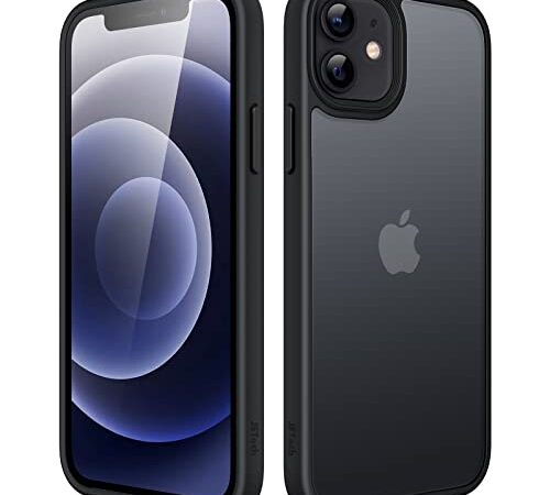 JETech Cover Opaca per iPhone 12/12 Pro 6,1 Pollici, Protezione Anticaduta Antiurto di Grado Militare, Custodia Posteriore Glassata Traslucida, Anti-Impronte (Nero)