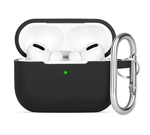 KOKOKA Custodia in Silicone Compatibile con AirPods Pro 2, Case Cover Protettiva in Premium Silicone per Airpods Pro 2 (2022 Released) Custodia con Moschettone, LED Frontale Visibile, Nero