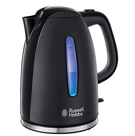 Russell Hobbs Bollitore acqua Elettrico, 1.7 L, 2400 W, Energy Saving ok, Luce Blu, Filtro anticalcare rimovibile e lavabile, Texture Plus Nero, 22591-70