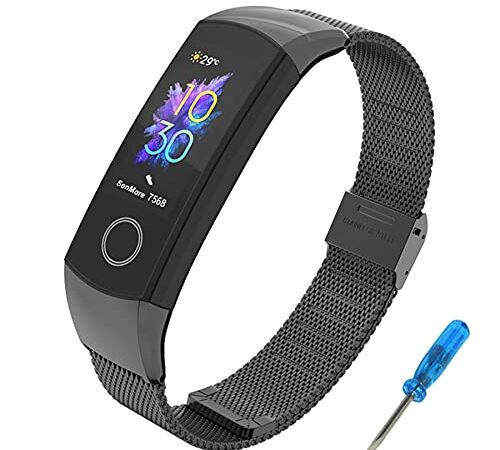 SenMore Cinturino Compatibile per Honor Band 5 Band 4, Cinturino in Acciaio Inossidabile Cinturino sostitutivo per Huawei Honor Band 4 Band 5 (nessun Host) (per Honor Band 5/4 Standard, Nero)