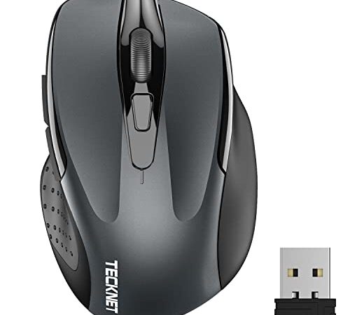 TECKNET PRO Mouse Senza Fili, 2600 DPI Mouse Wireless Ergonomico, 2,4G Mouse Ottico con Ricevitore Nano USB, 6 Pulsanti, Durata di Vita di 24 Mesi Compatibile con PC, Mac, Laptop