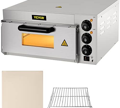 VEVOR Forno Elettrico di Pizza Dolci Carne Pesce 2000W da Bancone Luce Interna, Temperatura Regolabile 50-350 ℃ Pietra di Pizza Diametro 14 Pollici, Camera Singola