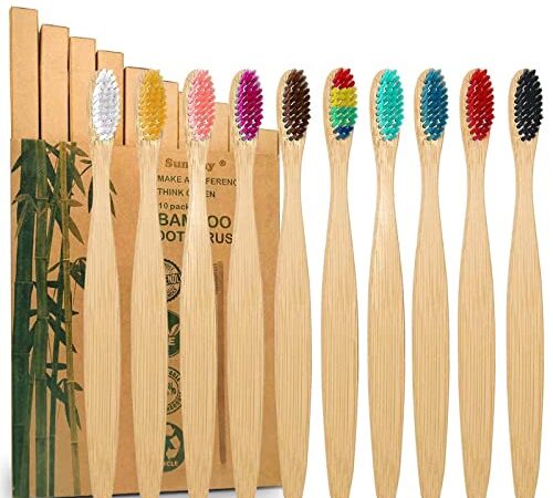 10 Colori Spazzolini Bamboo, Spazzolino da Denti a Setole Morbide Senza BPA, Set di spazzolini da denti in bambù naturale ecologico | Spazzolini da denti biodegradabili e compostabili