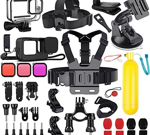 52 IN 1 Accessori Kit per GoPro HERO 11/10/ 9, custodia tenuta stagna+filtri immersioni+Custodia Silicone+supporto ventosa+accessorio impugnatura galleggiante