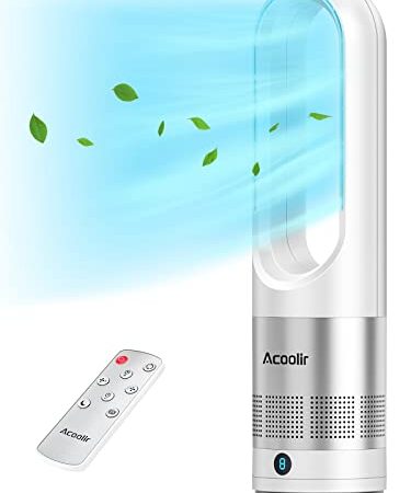 Acoolir Ventilatore a Torre, Ventilatore Senza Pale con Telecomando, 8 Velocità, Timer di 9 Ore, Oscillazione di 80°, Display LED, Ventilatore a Colonna per Soggiorno, Camera da Letto, Ufficio