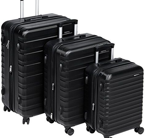 Amazon Basics - Set di 3 pezzi trolley rigidi con rotelle girevoli, Nero, 55 cm, 68 cm, 78 cm