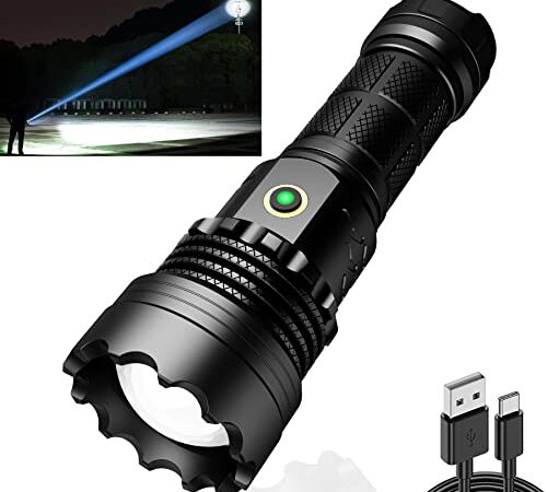 ASORT 【3km di raggio estremo】 LED Torcia 30000 lumen, forte funzionamento a batteria, USB ricarica, impermeabile IPX67, 5 modalità di luce per campeggio, escursionismo, emergenze (1 * 26650 batteria)