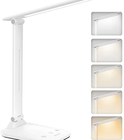 BICKON Lampada da Scrivania, 5 Colori e 15% 100% Livelli di Illuminazione, da Tavolo, USB Ricarica/Tocca Controllo/Pieghevole, Protezione Gli Occhi LED Luce per Studio, Lavoro, Gioco