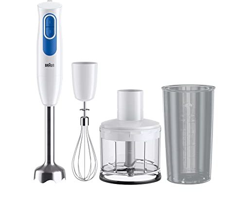 Braun MultiQuick 2 MQ20236MWH, Frullatore a Immersione con Sistema EasyTwist, Frullatore per Salse e Smoothie, 2 Velocità, Tritatutto da 500 ml e Frusta Inclusi, 600W, Bianco