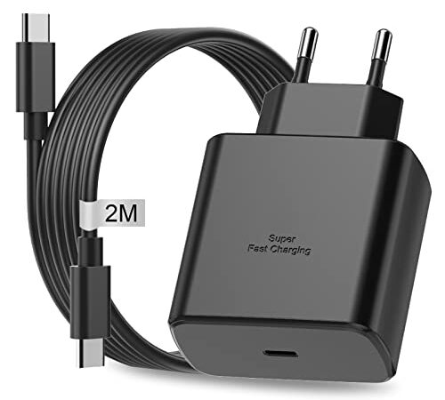 Caricatore USB C per Caricabatterie Samsung 45W Alimentatore USB C con Cavo USB C per Samsung Galaxy S23 Ultra/S23/S22 Ultra/S22/S21/S20/A13/A33/A53 5G,Spina Presa Type C Caricatore Rapido per Samsung