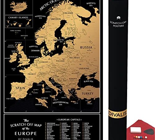 Divalis Gratta Mappa Europa - Mappa di Viaggio Europa - Mappa più Europe - Mappa Grattabile Europa - Mappa Grattare Europa - Scratch off Map of the Europe - European Map Scratchable Poster