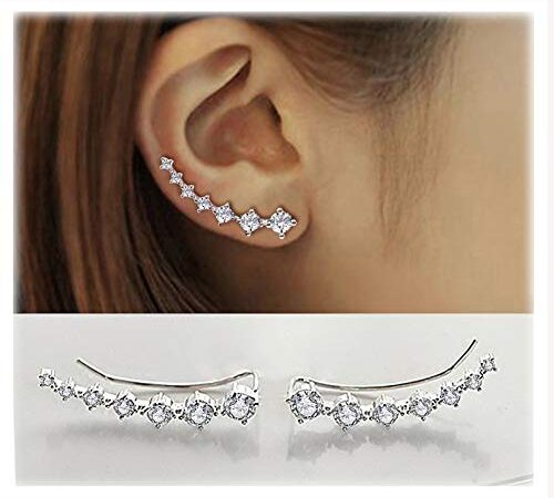 Donna Orecchini in Argento 925 con 7 Cristallo Ear Cuff Hoop Climber ipoallergenico orecchini di Festa della Mamma