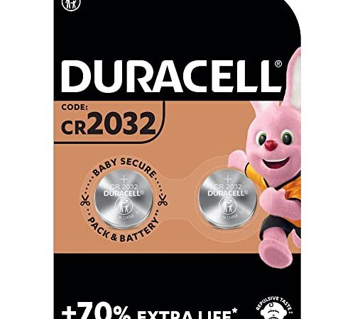 Duracell - 2032, Batteria Bottone al litio 3V, confezione da 2, con Tecnologia Baby Secure per l'uso su chiavi con sensore magnetico, bilance, elementi indossabili (DL2032/CR2032)