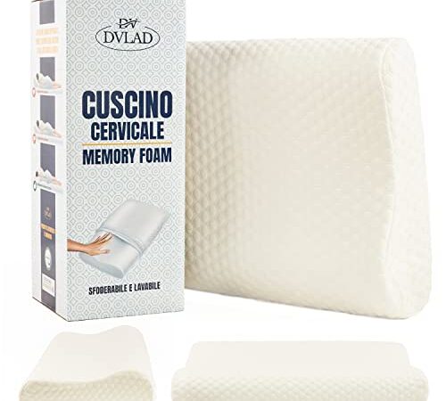 DVLAD Cuscino Cervicale per Dormire in Memory Foam - Ortopedico a Doppia Onda, Traspirante - 60x35cm