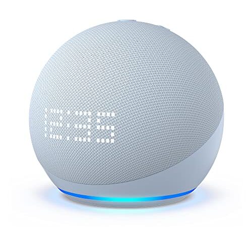 Echo Dot (5ª generazione, modello 2022) con orologio | Altoparlante Bluetooth intelligente con orologio e integrazione Alexa | Azzurro tenue