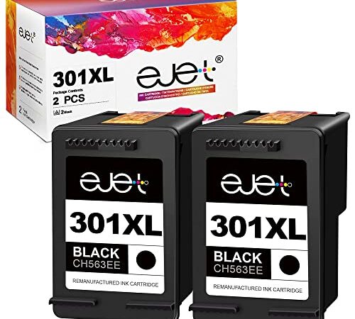 ejet Cartuccia d'inchiostro rigenerata XL ad alta resa 301XL per HP 301XL per Deskjet 1000 1010 1050 1510 1512 2050 2050A 2510 2540 3050 Envy 4500 4502 4503 5530 50 532 2 620 (2-Nero)