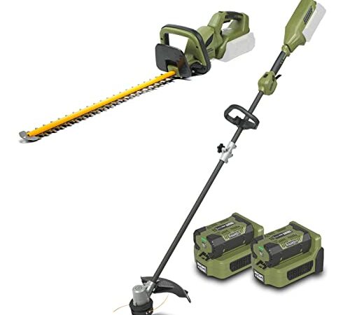 GREEN MACHINE 62V 40.6CM 2.5Ah decespugliatore con albero in carbonio e 63.5CM 2.5Ah tagliasiepi da kit combinato,batteria e caricabatterie inclusi